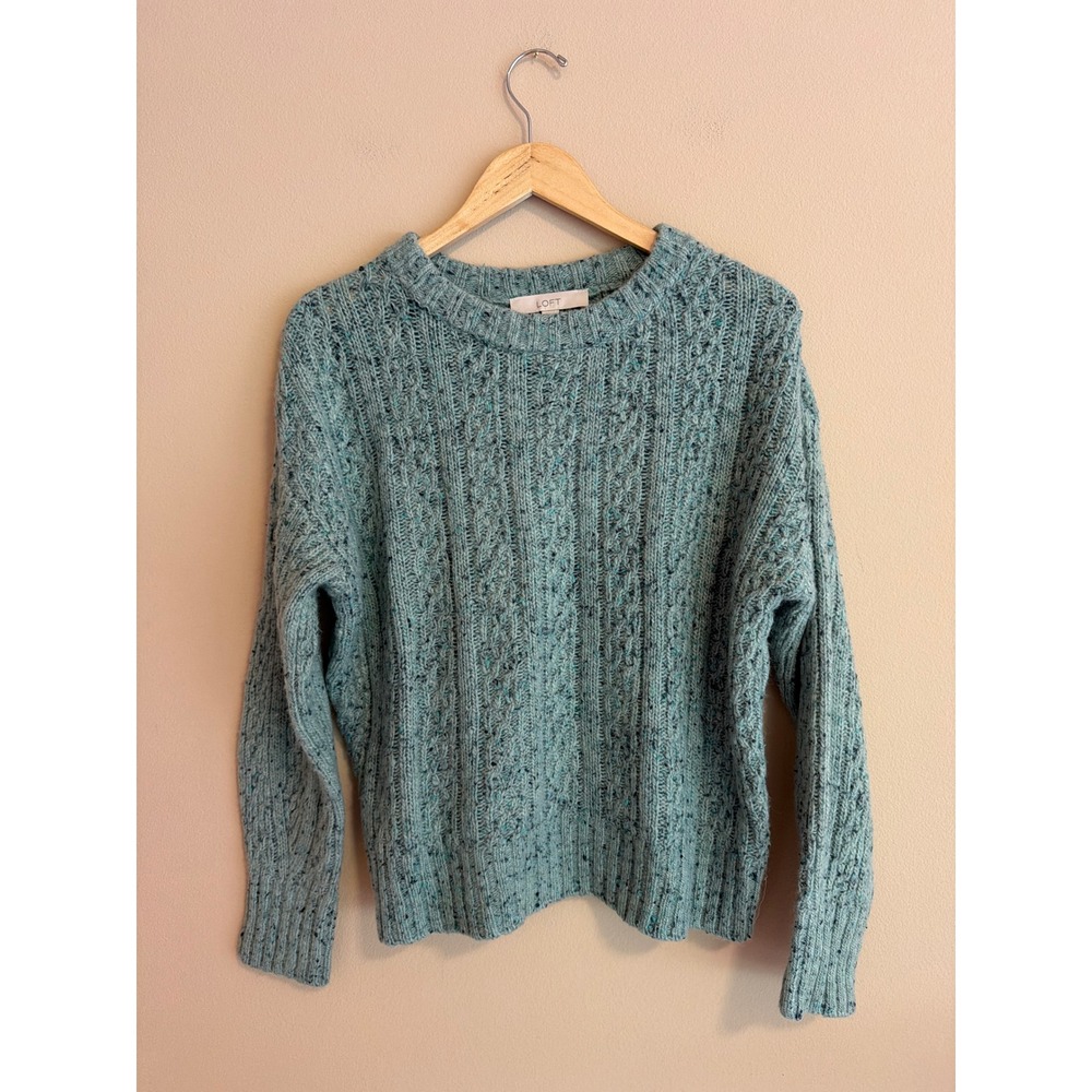 Sage Green Marled Cable Knit Crewneck Sweater Medium Wool Blend